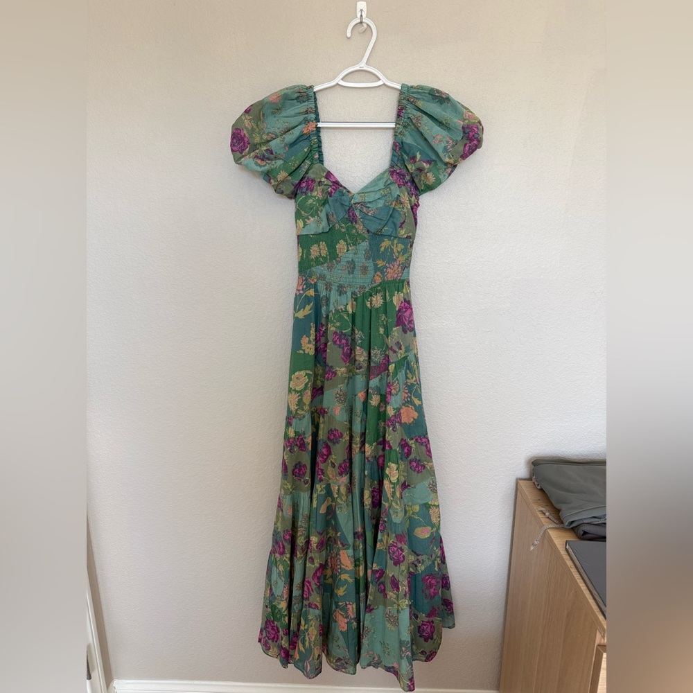 Free People Green and Purple Floral Maxi Dress
